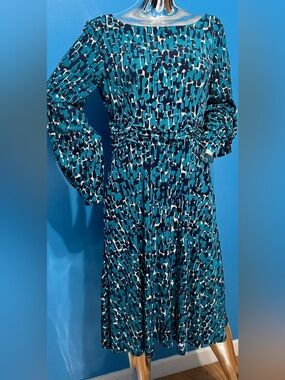 Jessica Howard Teal & Navy Abstract Long-Sleeve Dress